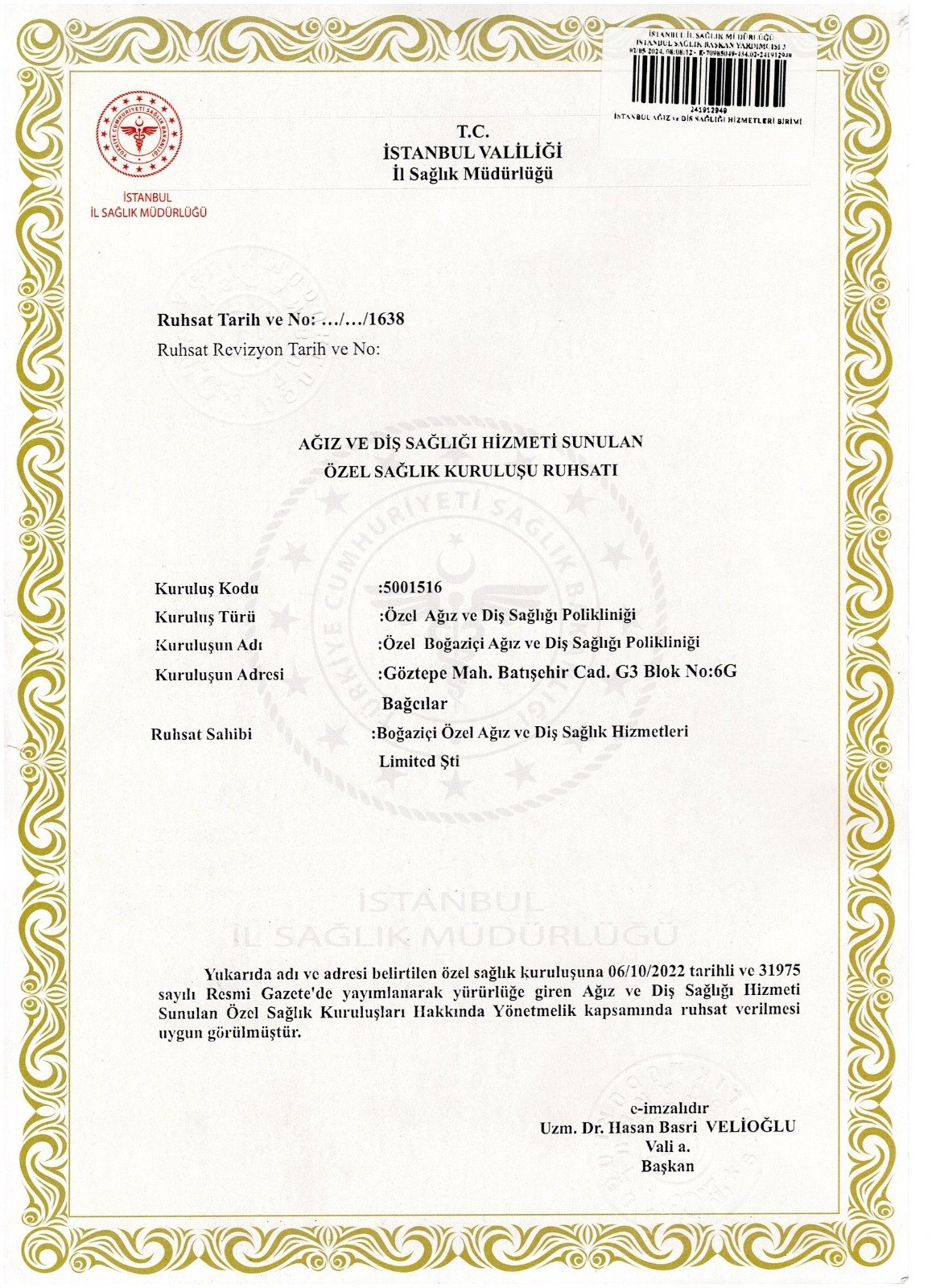 T.C. Sağlık Bakanlığı Ruhsatı