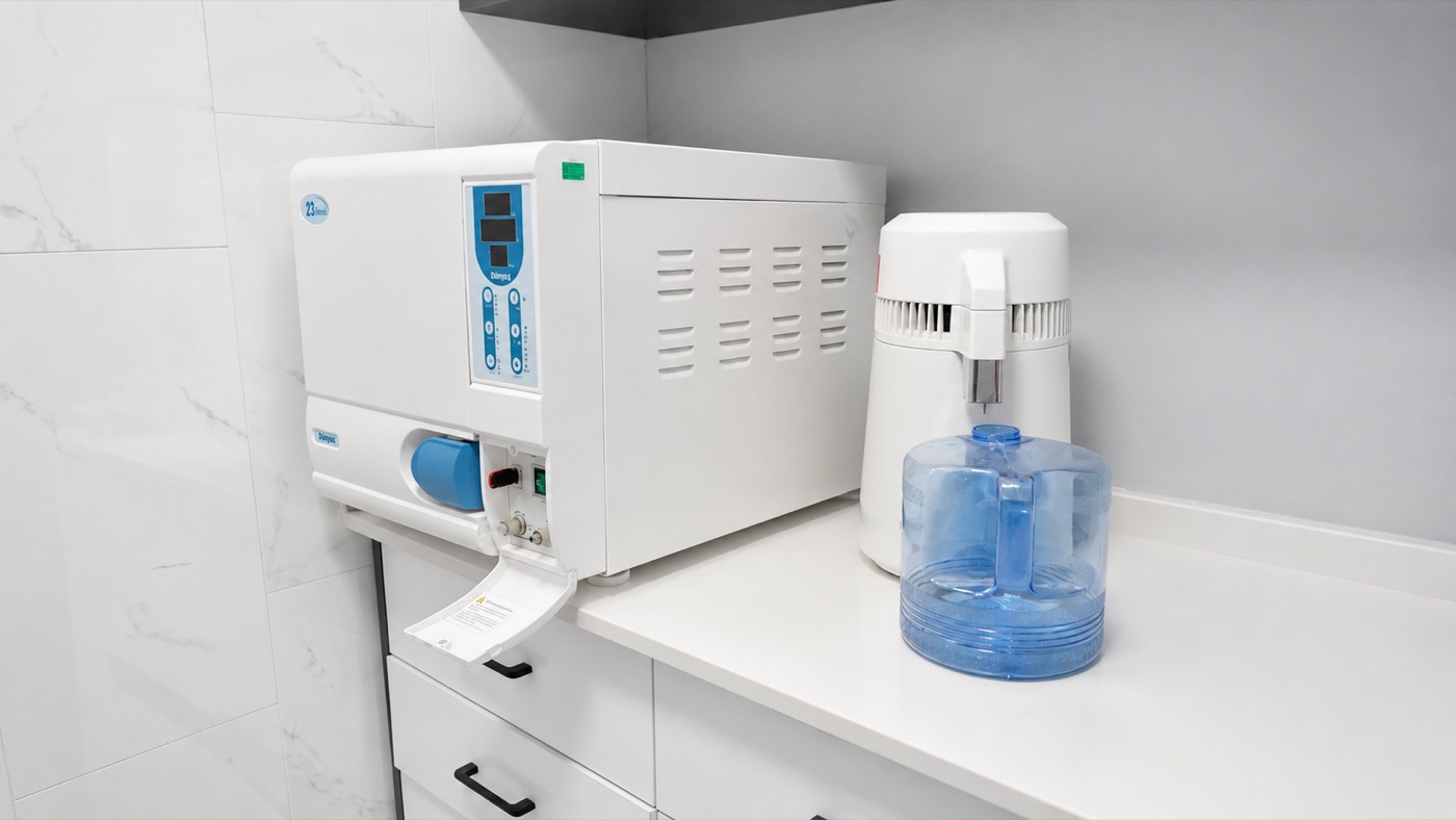 Klinik sterilizasyon alanındaki otoklav cihazı